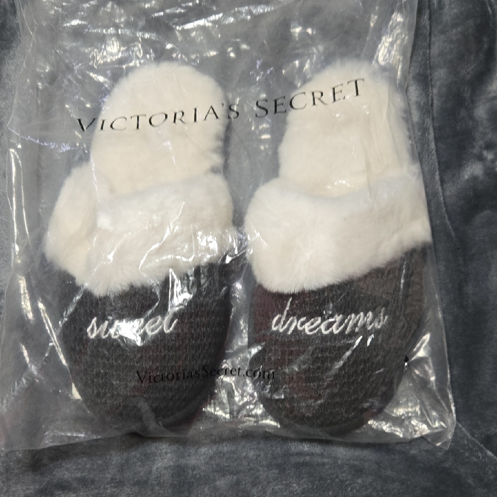 Victoria's Secret Charcoal and Cream Slippers